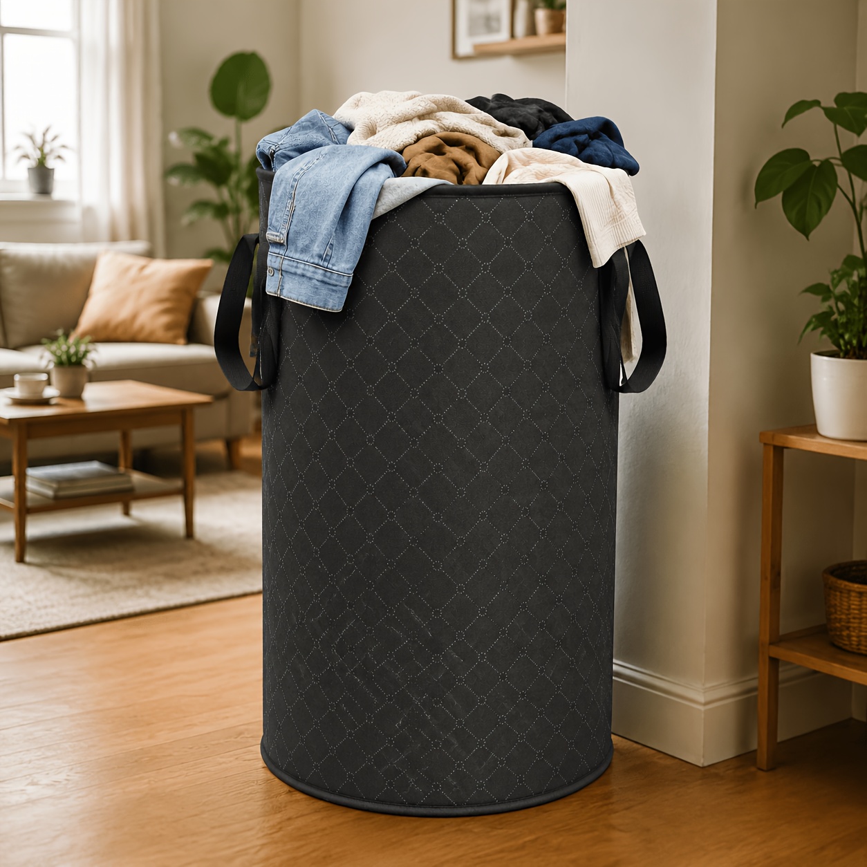 TEMU 1pc Extra Large Durable Non-woven Fabric Foldable Storage And Recycling Clothes Bin, Cylindrical Design, Foldable Space- Storage Box, Suitable