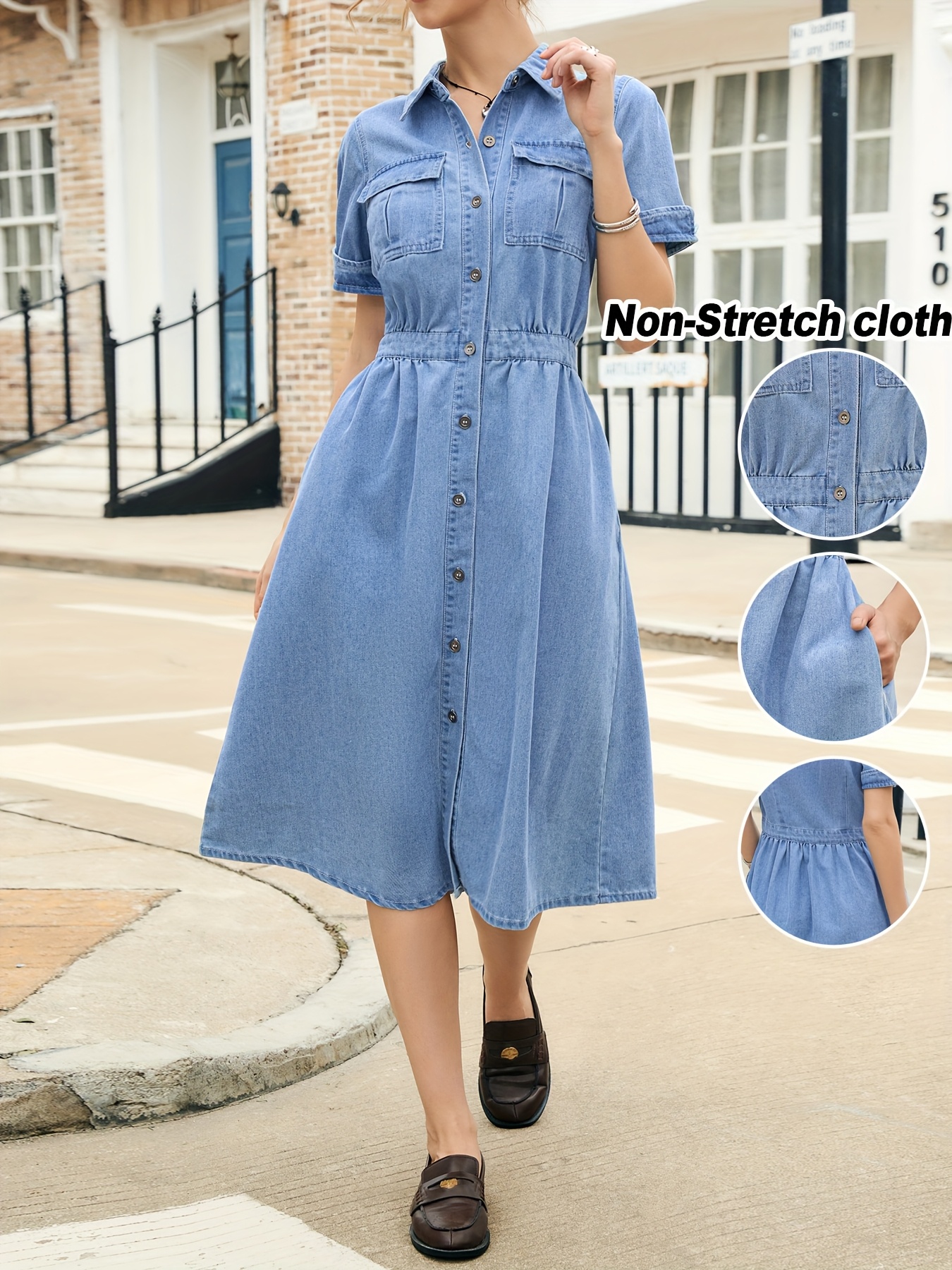 long sleeve womens denim dress 7 For All Mankind PUFF Sleeve MINI Dress in Weightless Denim Halona main image 1