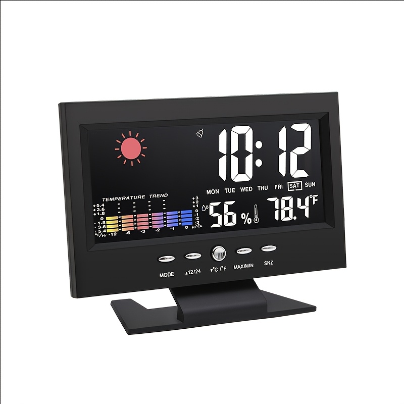 E-shop LED Wetterstation Uhr Alarm Multifunktionale Wetteruhr Thermometer Hygrometer Farbdisplay Temperatur Feuchtigkeit mit Farbdisplay,