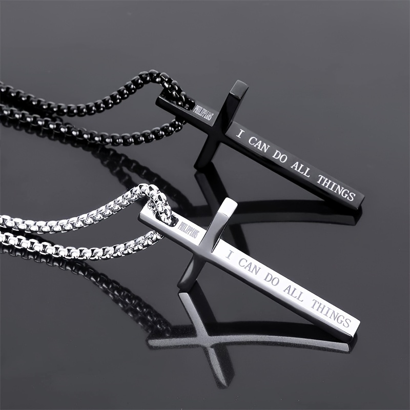 1pc stainless steel cross pendant necklace fashion necklace for boys easter gift details 1