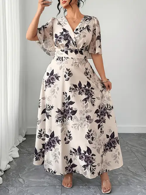 Plus Size - Plus Size - Plus Size Women'S Floral Print * Sleeve Elegant Fashion Dress, Bohemian Vacation Casual Dress Plus Size - Plus Size - Plus Size Women'S Floral Print * Sleeve Elegant Fashion Dress, Bohemian Vacation Casual Dress