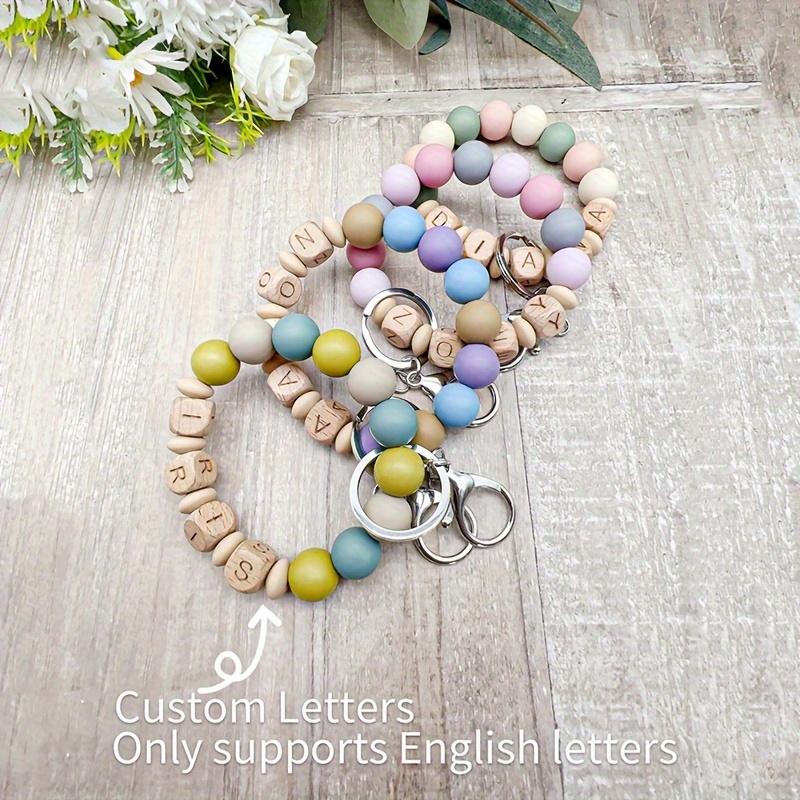 

Personalized Wooden Alphabet Beaded Bracelet Keychain - Custom Name, Graduation Gift, 7cm/2.7in, 13cm/5.1in, 36g