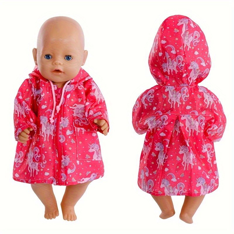 

Fashion Doll Pink Unicorn Raincoat - Hooded Waterproof Outfit For 17-18 Inch Dolls, Fits 45cm Dolls, Girls 3-6 Years, Doll Clothing Accessory (doll Not Included)