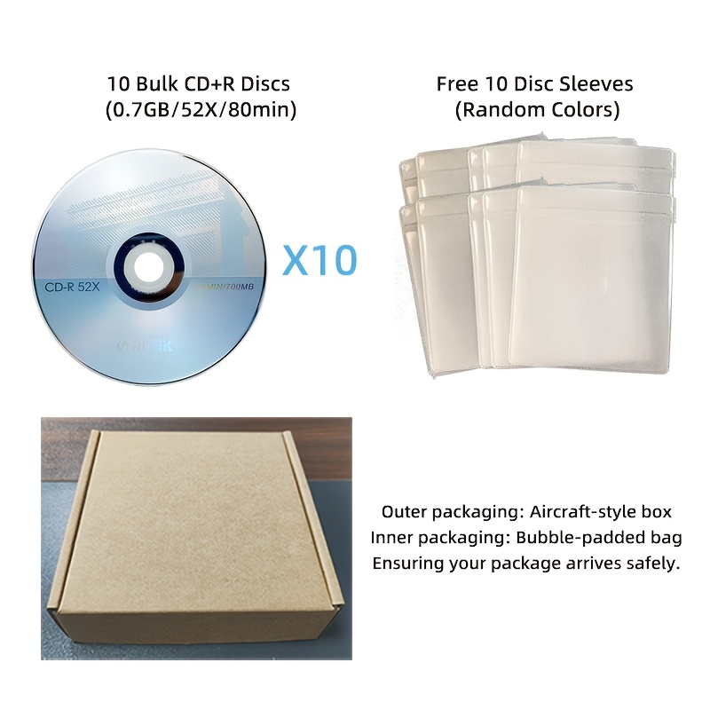 TEMU 52x Recordable Blank Discs, 700mb Professional Data Storage Discs, Suitable For Music Cds, Audio, Data Backup, And System Installation