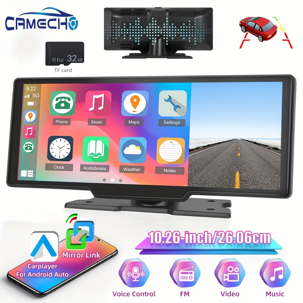 Camecho 10.26in Screen Carplayer Portable Smart Player Suppport Rear Camera/for Auto/fm/wireless With With 32g Tf Card