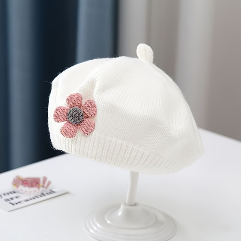Baby Hat For Autumn/winter, Cute Floral Beret For Girls, Children's Knitted Hat, Girls' Knitted Painter Hat