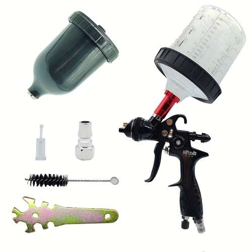 Disposable Paint Mixing Cup Kit For HVLP Spray Guns - 10 Cups With Lids, Plugs, Adapter & Stirrer (20 Oz)