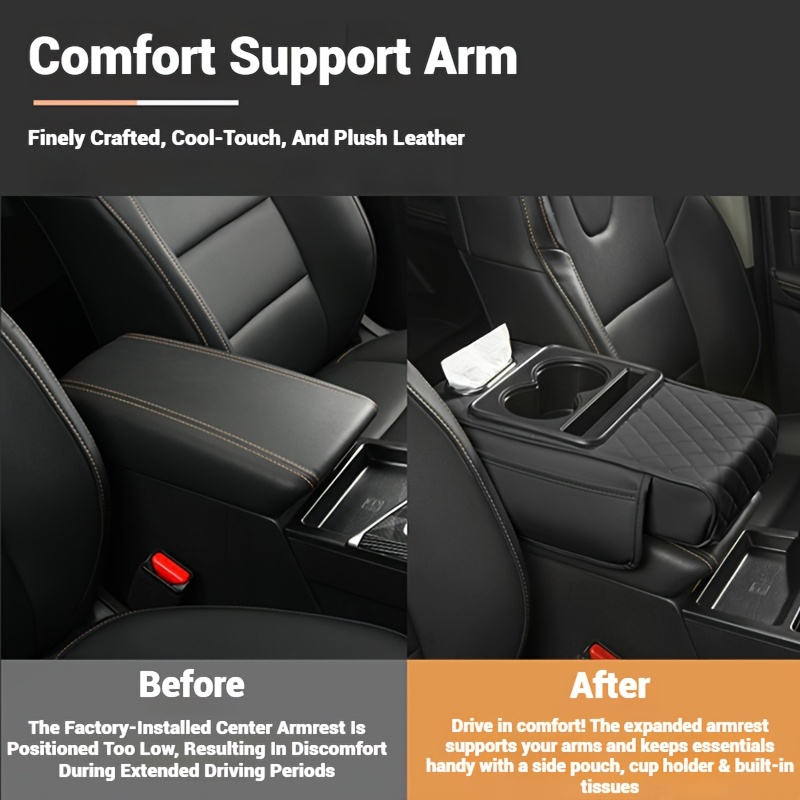 car armrest cushion storage box leather universal fit non textile material use organizer for water cup phone tissues details 5