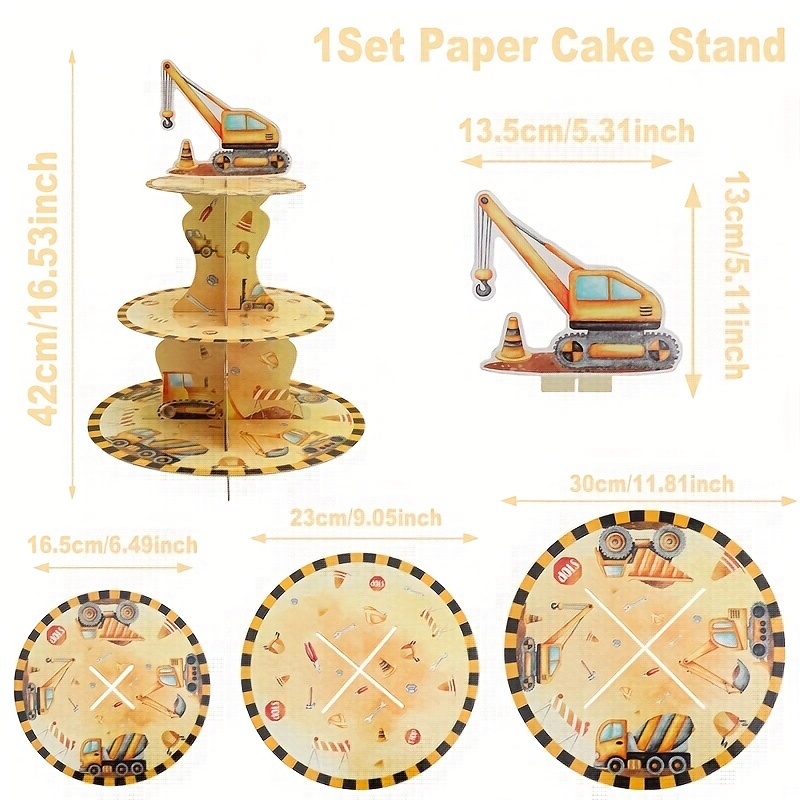 TEMU 1 Ensemble Présentoir à Gâteau en Papier, Contact Non Alimentaire, Décorations d'Anniversaire Camion de Construction, Présentoir à Cupcakes à 3