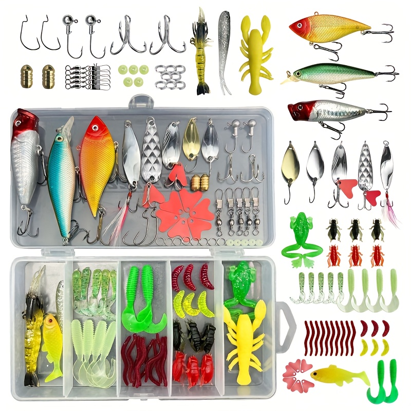 Fishing Lure Bait Set With Hard Storage Box, Freshwater Fishing Tackle Kit  Including Spoon Lure Soft Plastic Worm Crankbait Clamp Fishing Hook,  Suitable For Perch, Trout, Salmon - Temu United Kingdom