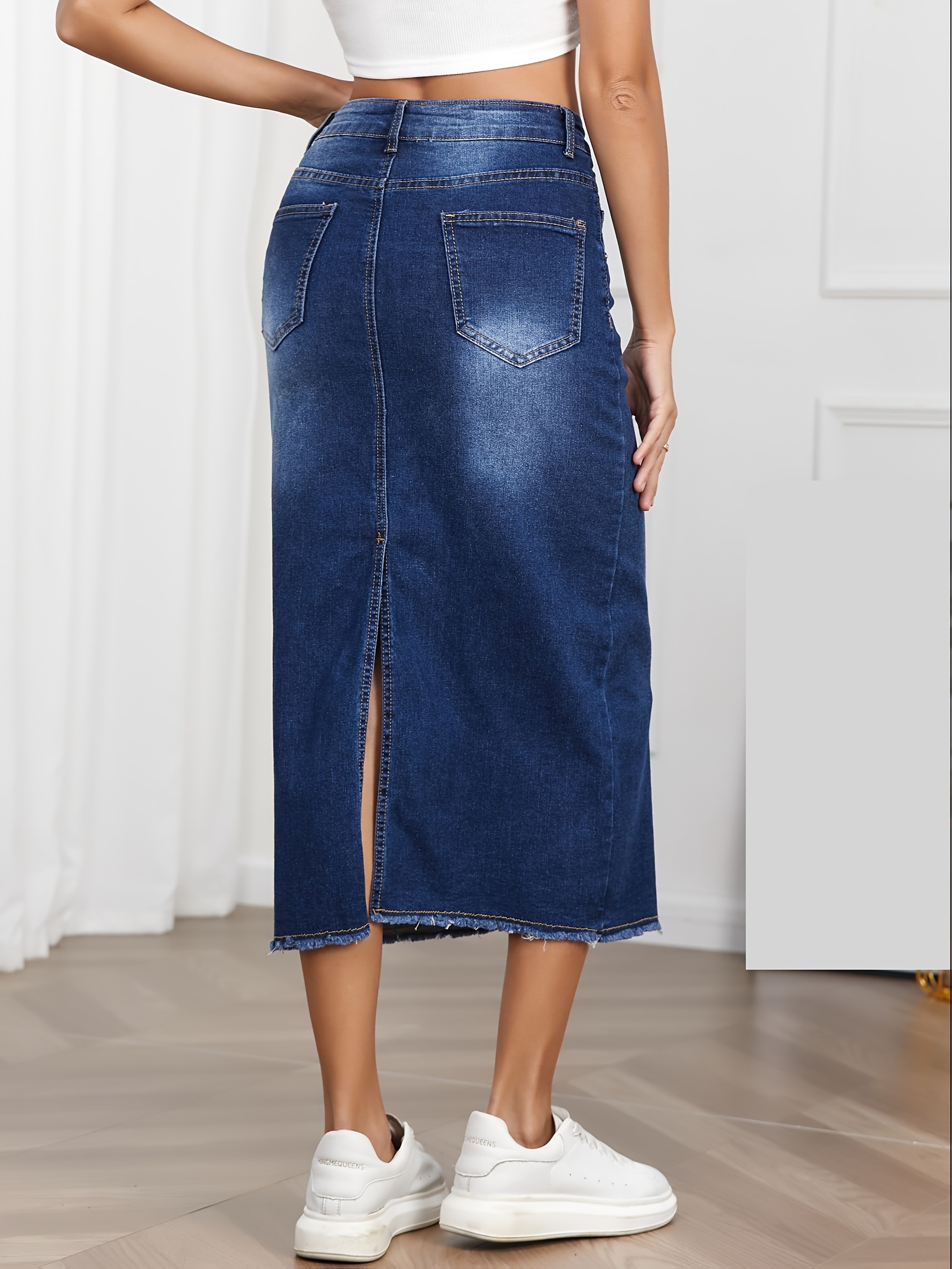 Long Denim Distressed Denim Skirt Xxl Women's Juniors/Plus Size