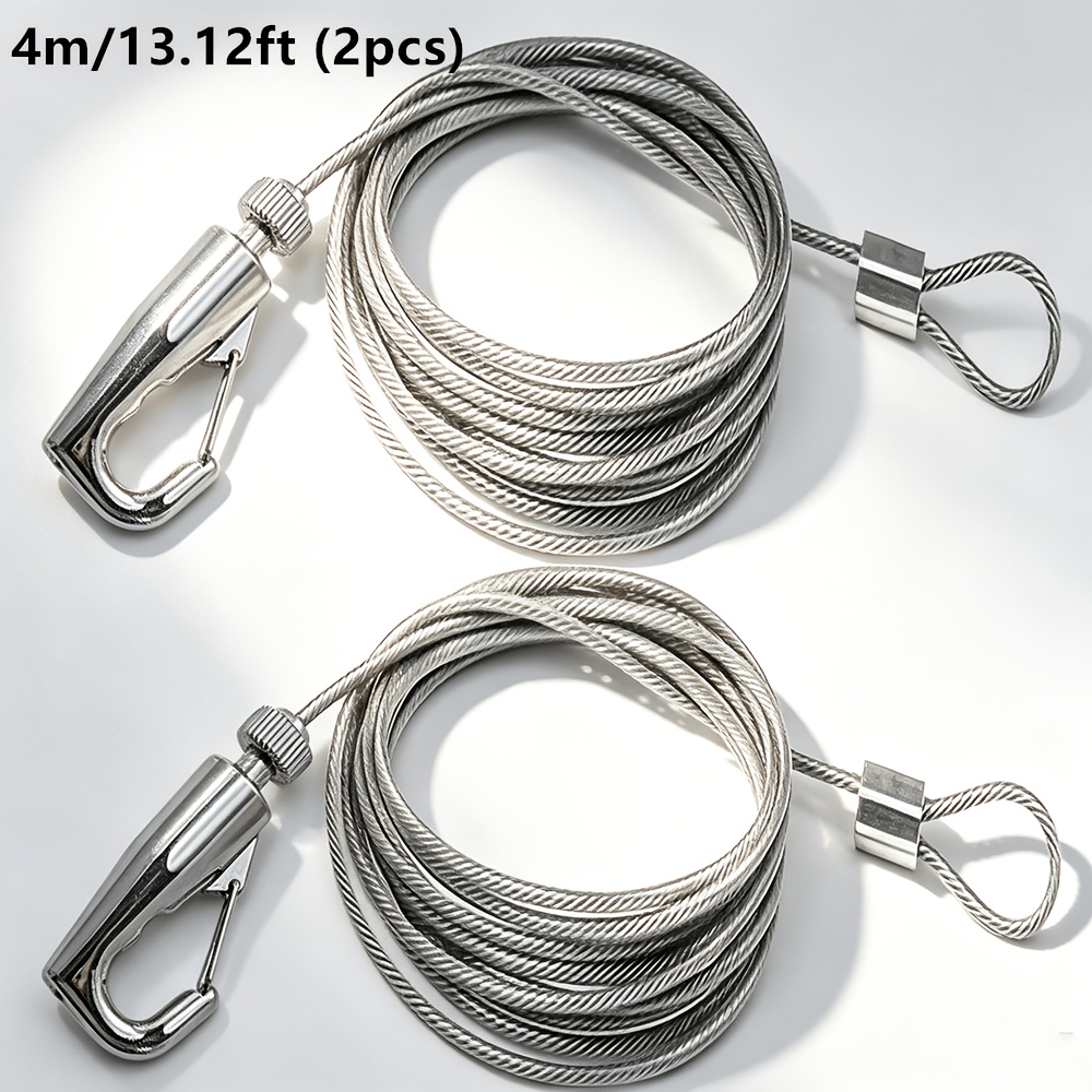 TEMU 2 pezzi Cavo regolabile con ganci in metallo, 1-5M Cavi di sospensione resistenti e antiruggine per tende, cornici fotografiche, uso esterno,