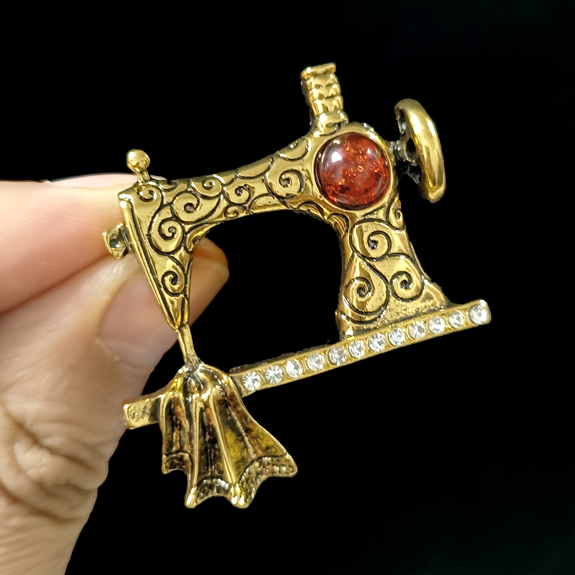 TEMU Classic Rhinestone Sewing Machine Brooches For Women As Necklace For Office Party Giftes For Jewellery Accessorieschristmas Gift