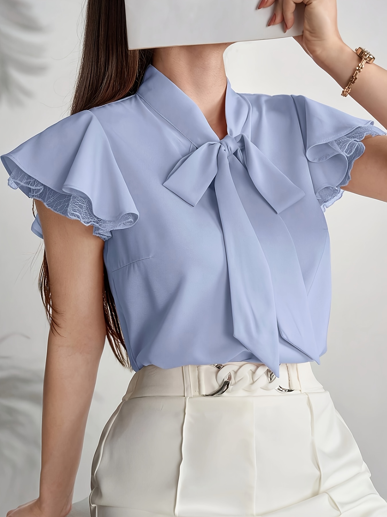 spring and summer flowing ribbon double layered   sleeve shirt details 0