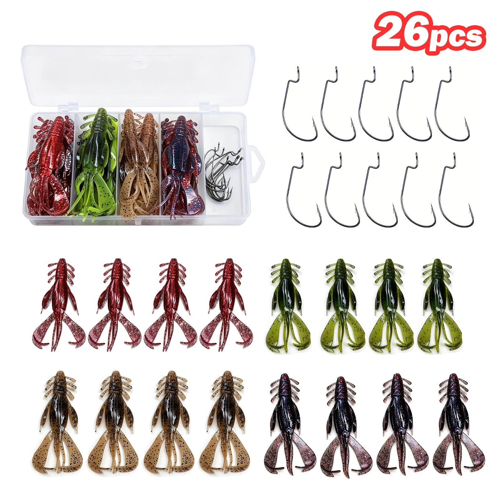 Image of Goture 26pcs Fishing Soft Plastic Lures Kit Jig Head Hooks Crappie Lures Trout Fishing Worm Lures Crappie Jigs Fishing Lures Set With Box For Freshwater Saltwater Fishing