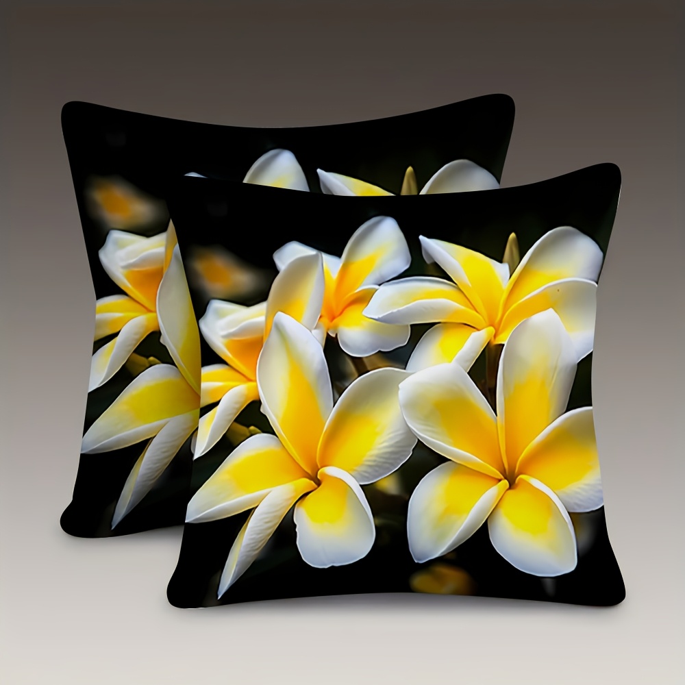 TEMU 2pcs, Double Sided Soft, Throw Pillow Cover 18x18inch, Yellow And White Frangipani , Soft And Comfortable, Suitable For , Suitable For Families