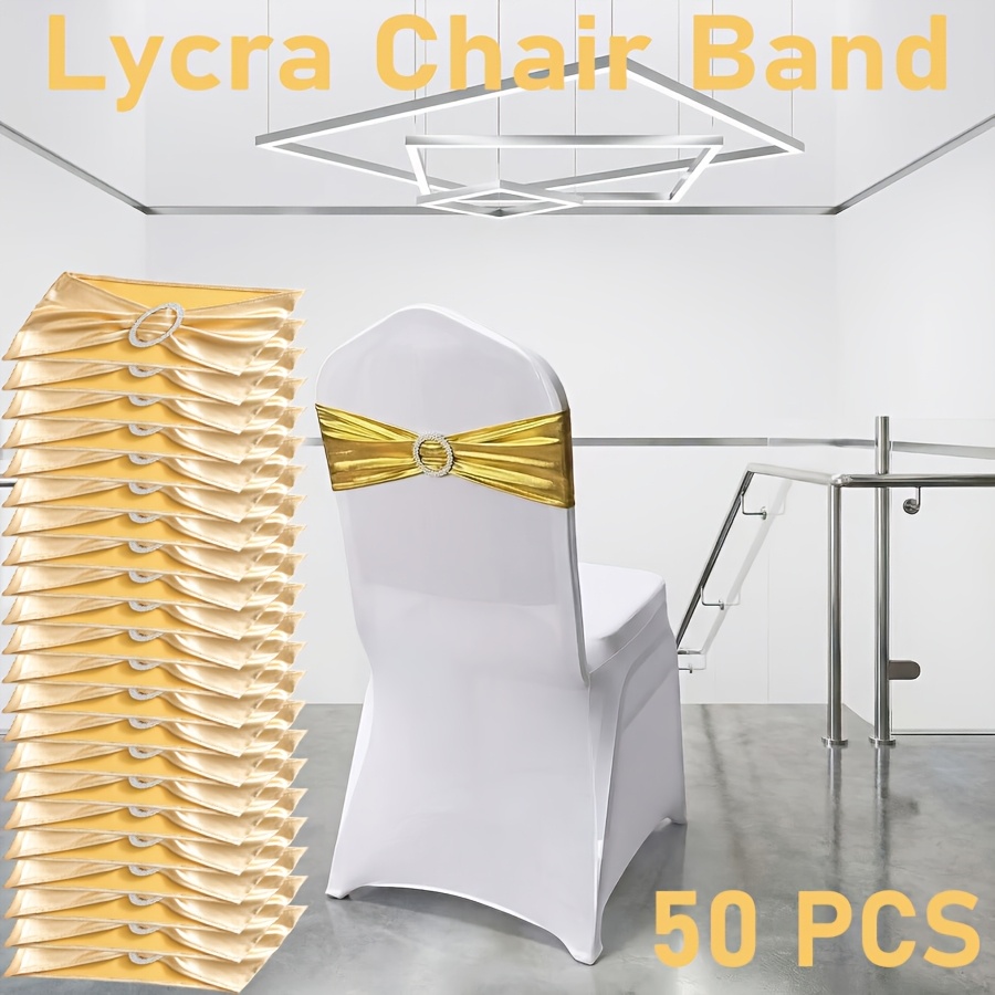 TEMU 50pcs Premium Metallic Ties, Hot Stamping Fabric, High Elastic Shiny Chair Decor, Great For Wedding, Birthday, , Beach Party, Event Planning,