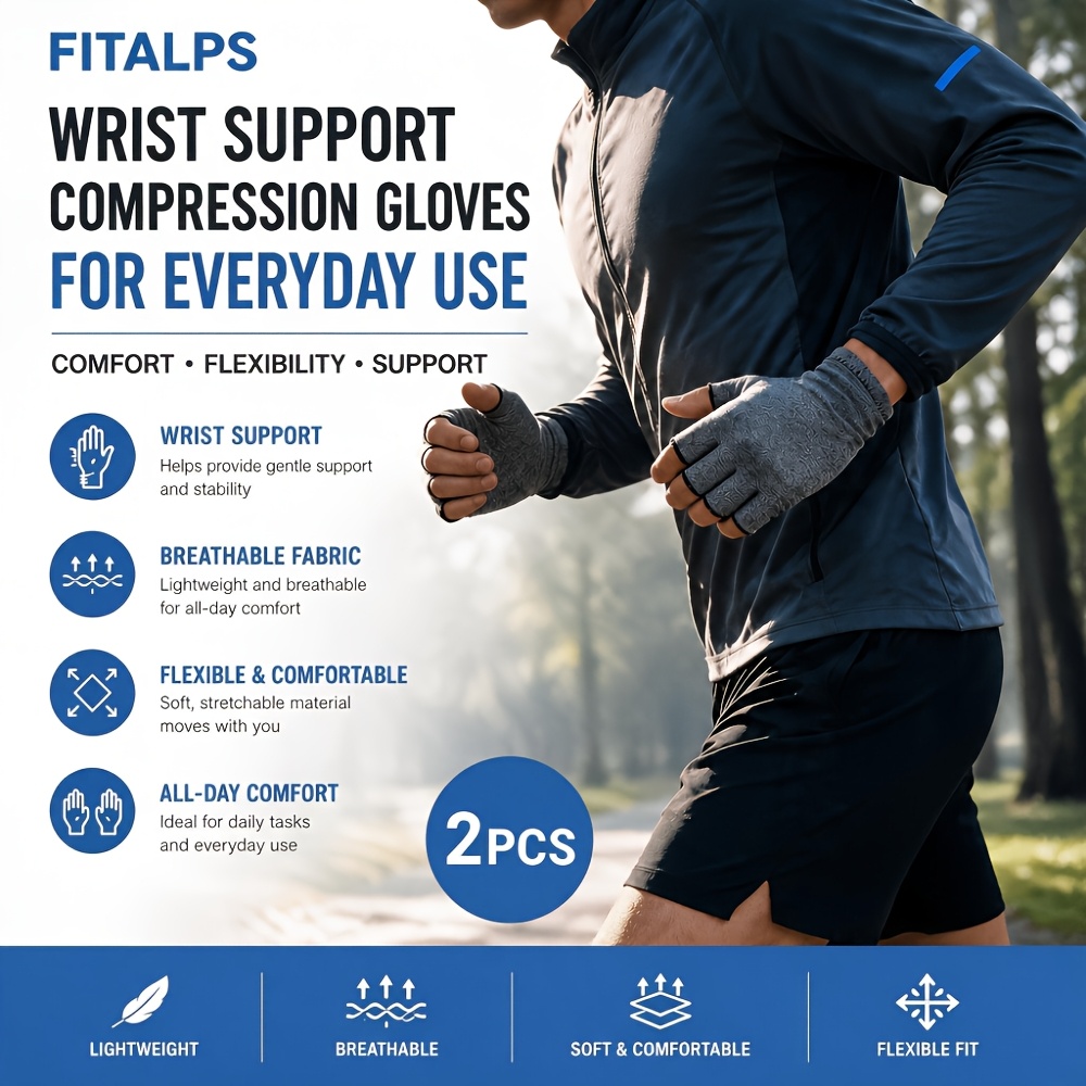 TEMU 2pcs Unisex Compression Wrist Brace & Compression Gloves, Touchscreen Compatible, Non Slip Compression Wrist Support For Daily Wear