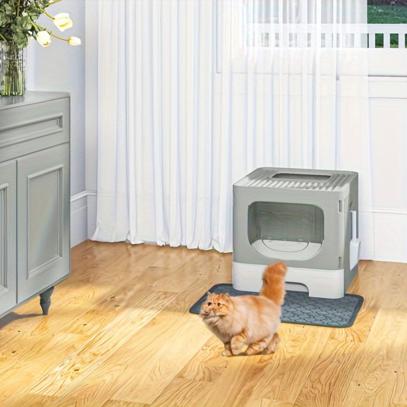 

Enclosed Cat Litter Box With Two- Way Entry/ Exit, Large Anti- Splash Hooded Litter Box With Mat And Litter Scoop, Easy Assemly And Cleaning- Gray