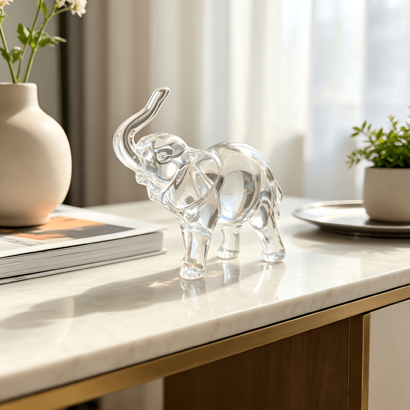 TEMU 2d Flat Acrylic Elephant Collectible Figurine, Crystal Elephant Mini Ornament, Home Decor Craft Gift For Bookshelf Entryway Housewarming