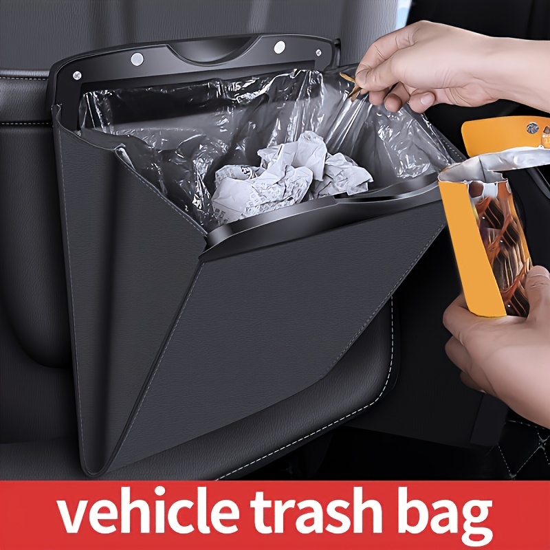 

Fit Leather Car Trash Bag - Portable, Foldable Storage Organizer For Rear Seat, Garbage Bucket