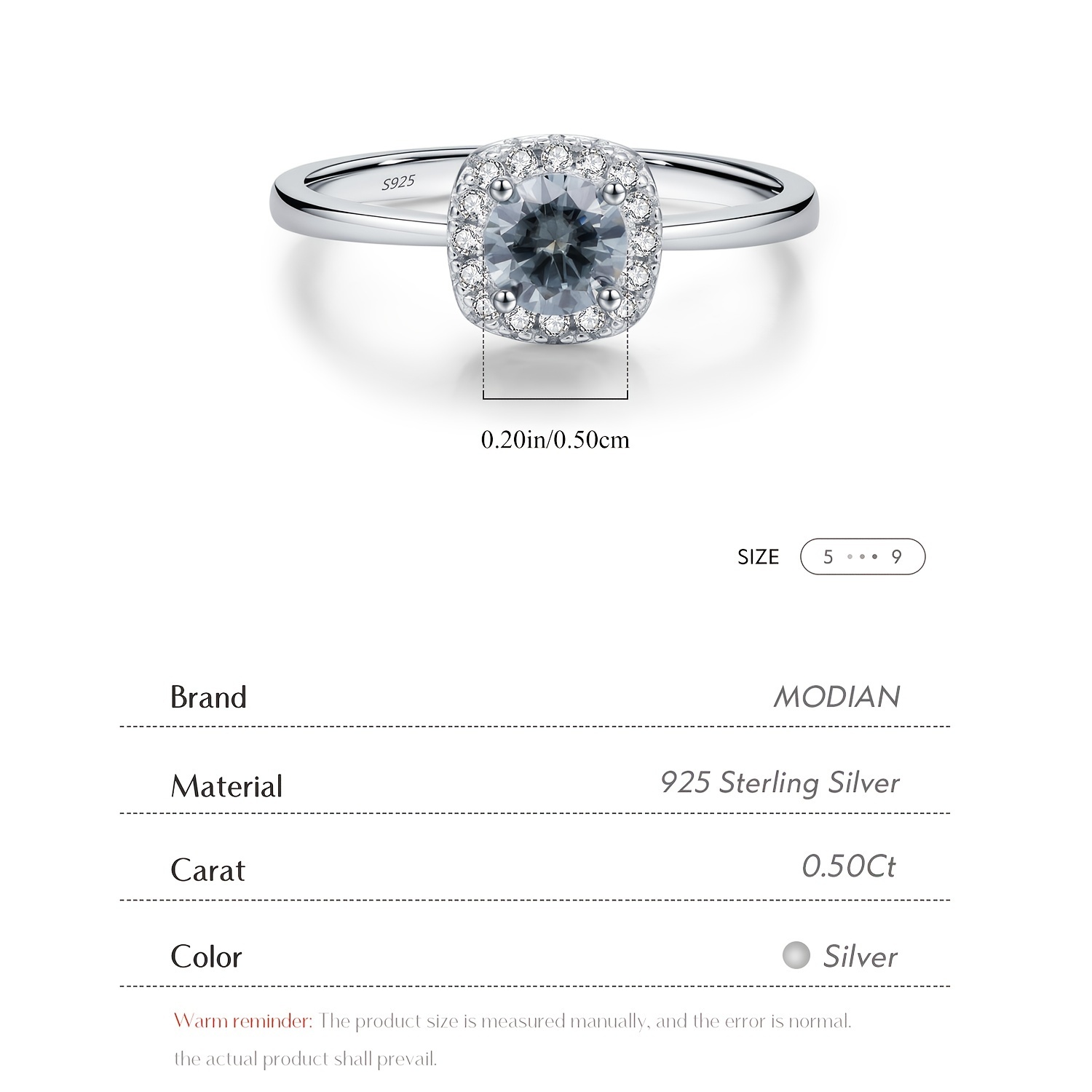 Women's 925 Sterling Silver Moissanite Square Ring — Wedding Gift