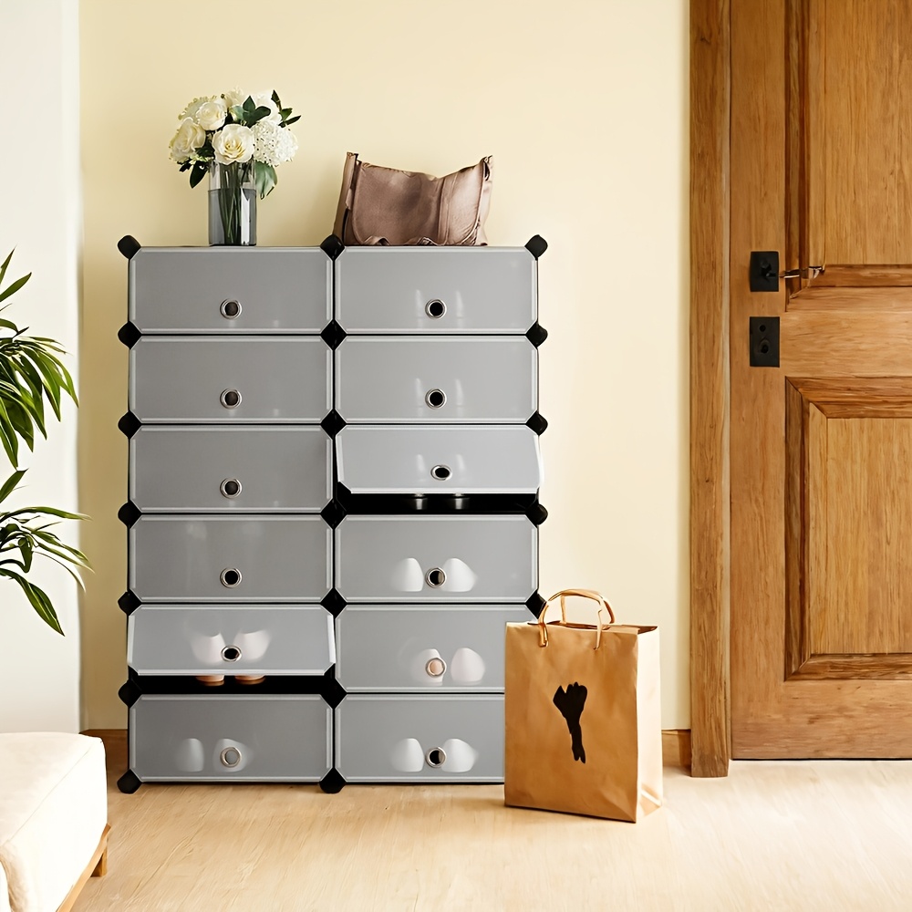 Image of 12-slot Modular Shoe Rack, Interlocking Storage Organizer For 35 Pairs, 83 X 31 X 105cm, Black
