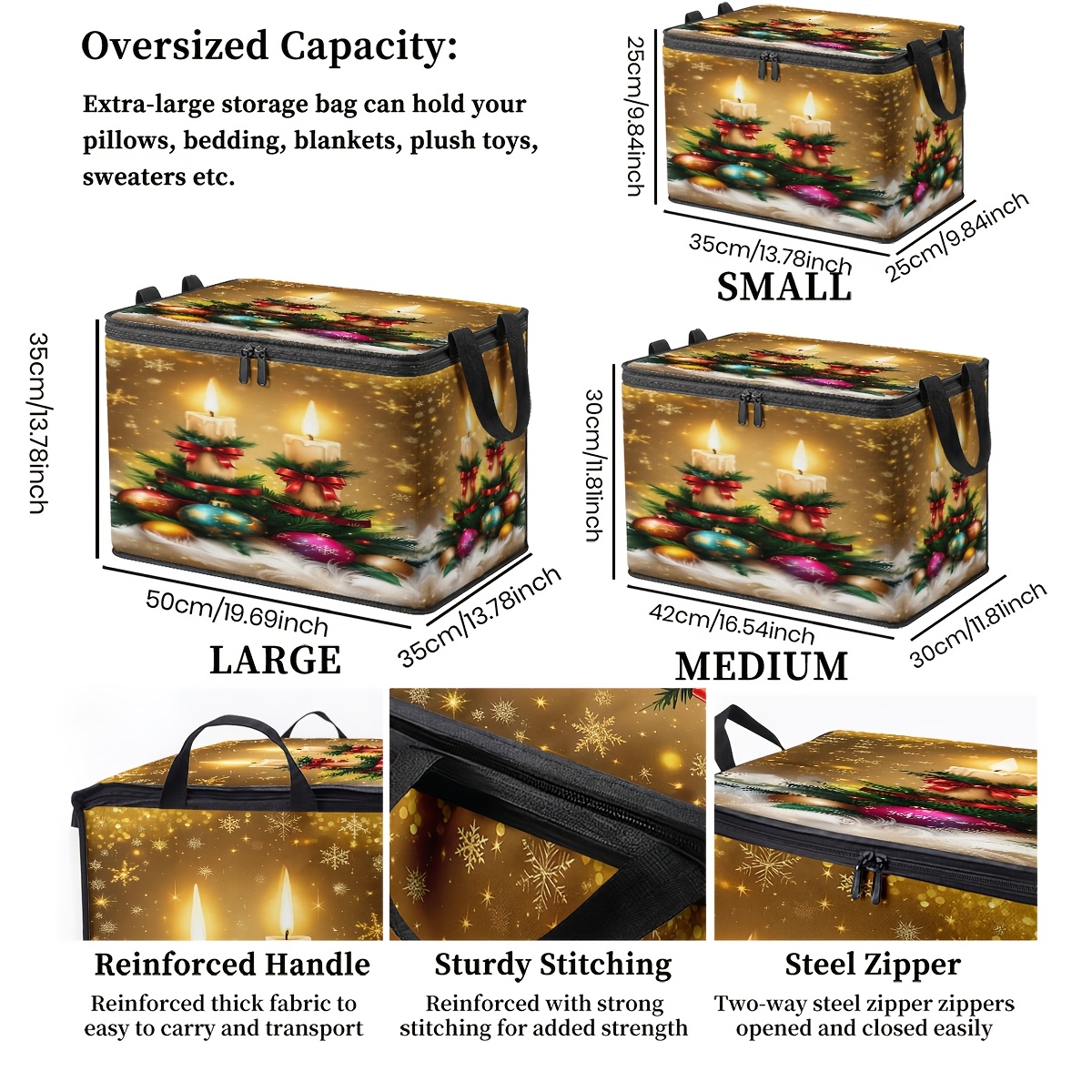 TEMU (2d Flat) 1pc Christmas-themed Cozy Candle Storage Box, Full Festive Atmosphere Shelf Basket, Large Capacity Bag, Durable Zipper, For Organizing