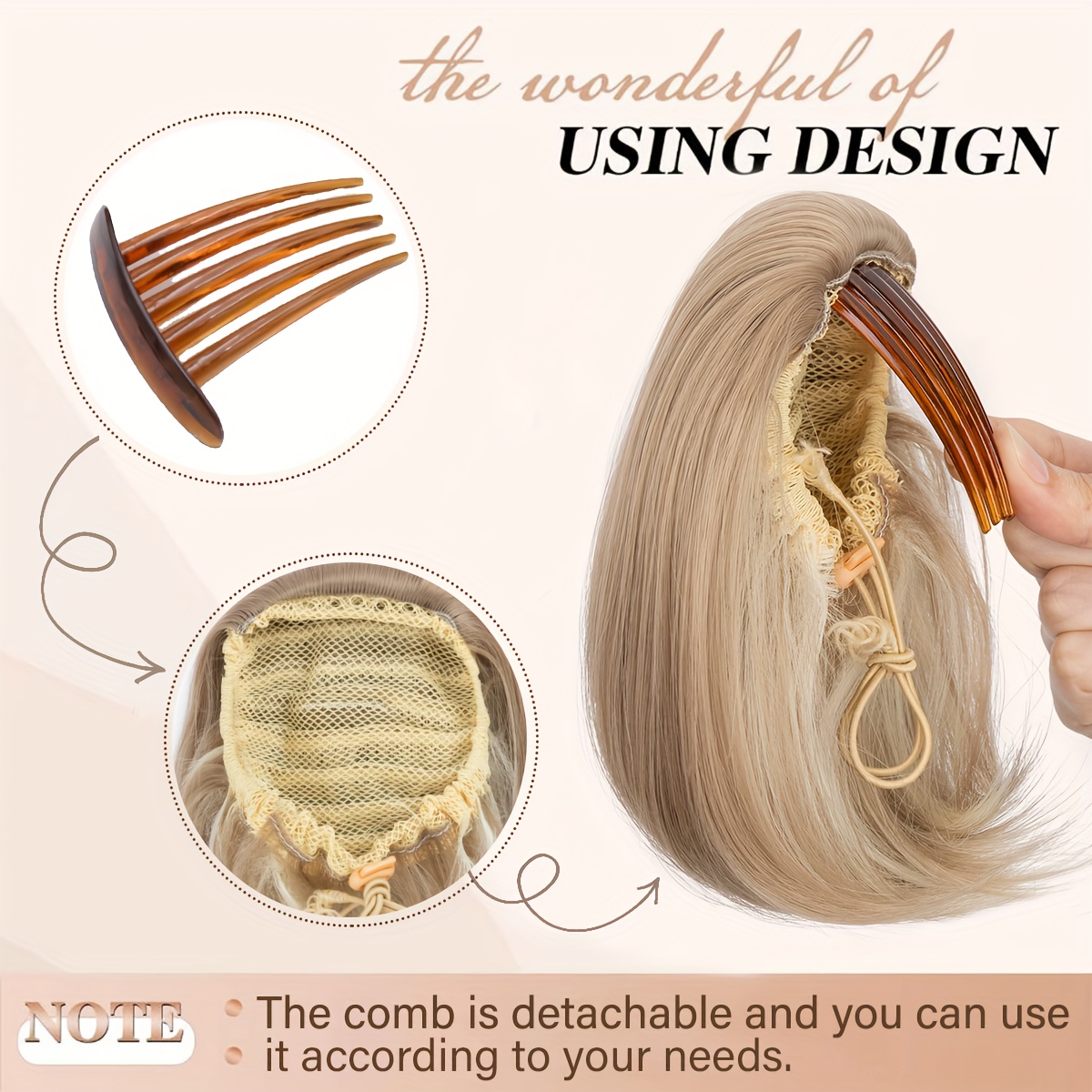 detachable long comb clip style bun ponytail drawstring ponytail hair extensions bun wig womens short ponytail bun halloween details 5