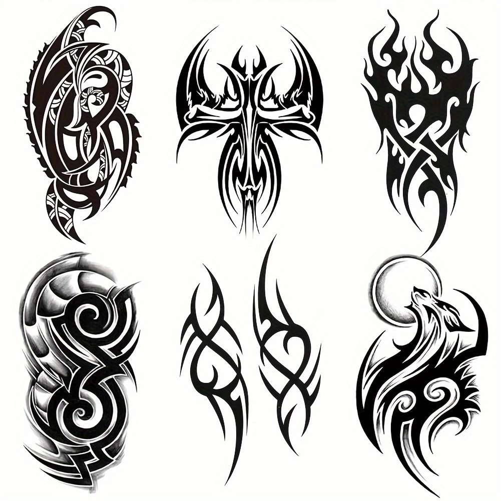 

6pcs Black Personality Arm Temporary Tattoo, For Men And Women Adults, Large Half Arm Sleeve Tattoo Stickers, Waterproof Realistic Body Art Stickers