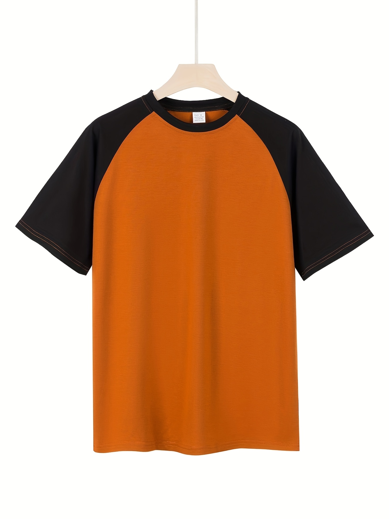 Round Neck Black And Orange Raglan Shirt Mens Color Block Raglan