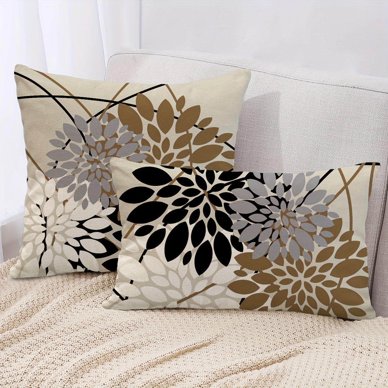 

1pc, Vintage Dahlia Floral Throw Pillow Covers, 17x17 Inches, Rustic Brown And Black Decorative Cushion Cases For Sofa, Farmhouse Home Decor, Linen Fabric, No Insert