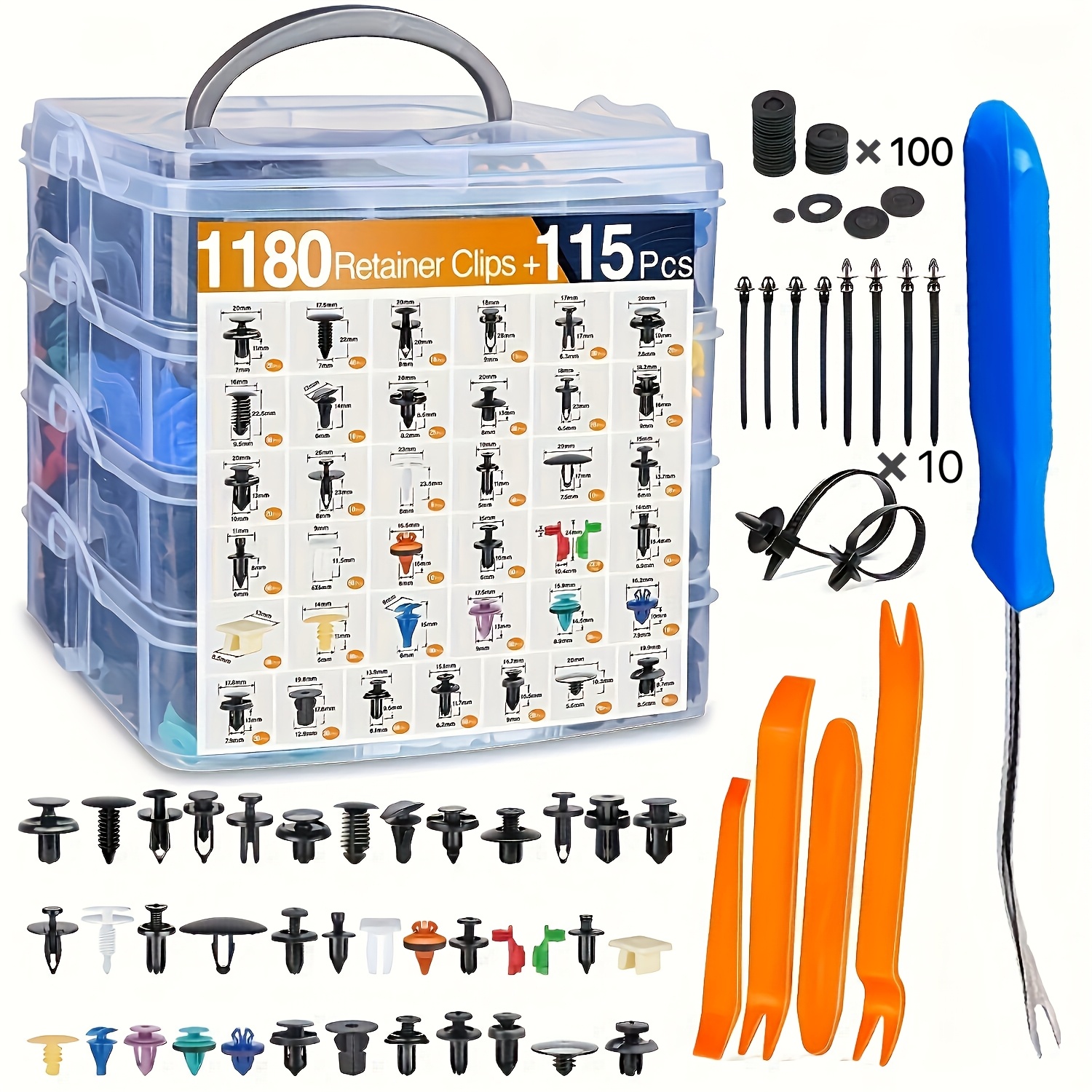 изображение предмета 1180/1295 шт. универсальных автомобильных зажимов и крепежа, подходящих для кузовных панелей, брызговиков, бамперов и заклепок