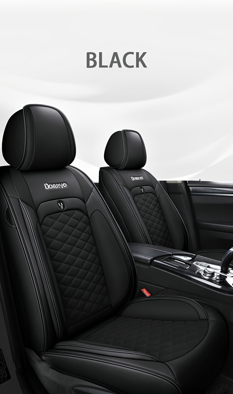 for beige gray quilted car seat cover cartoon design full coverage leather mesh fabric 1 seat five seat option stylish comfortable car seat protector quilted design luxury fee Product details 23