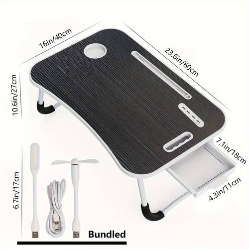 ultra large portable laptop bed table foldable desk computer desk multi functional tray holder with cup holder and drawer usb fan and for eating and writing on beds sofas floors