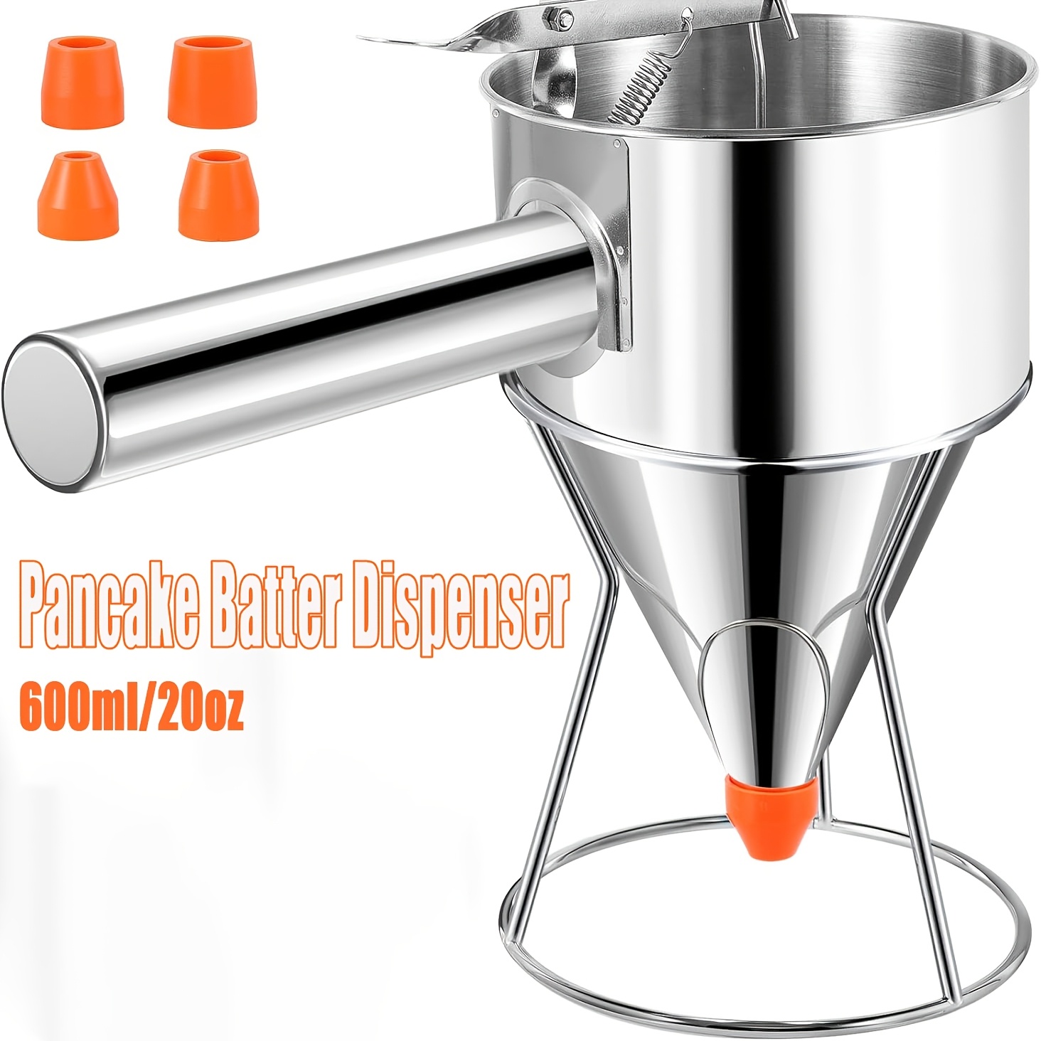 TEMU Pancake Batter Dispenser, Pancake Dispenser With 0.8in Large Spout, Easy-pour Funnel For Thick Mix With Fruits Or Chocolate Chips, Stainless