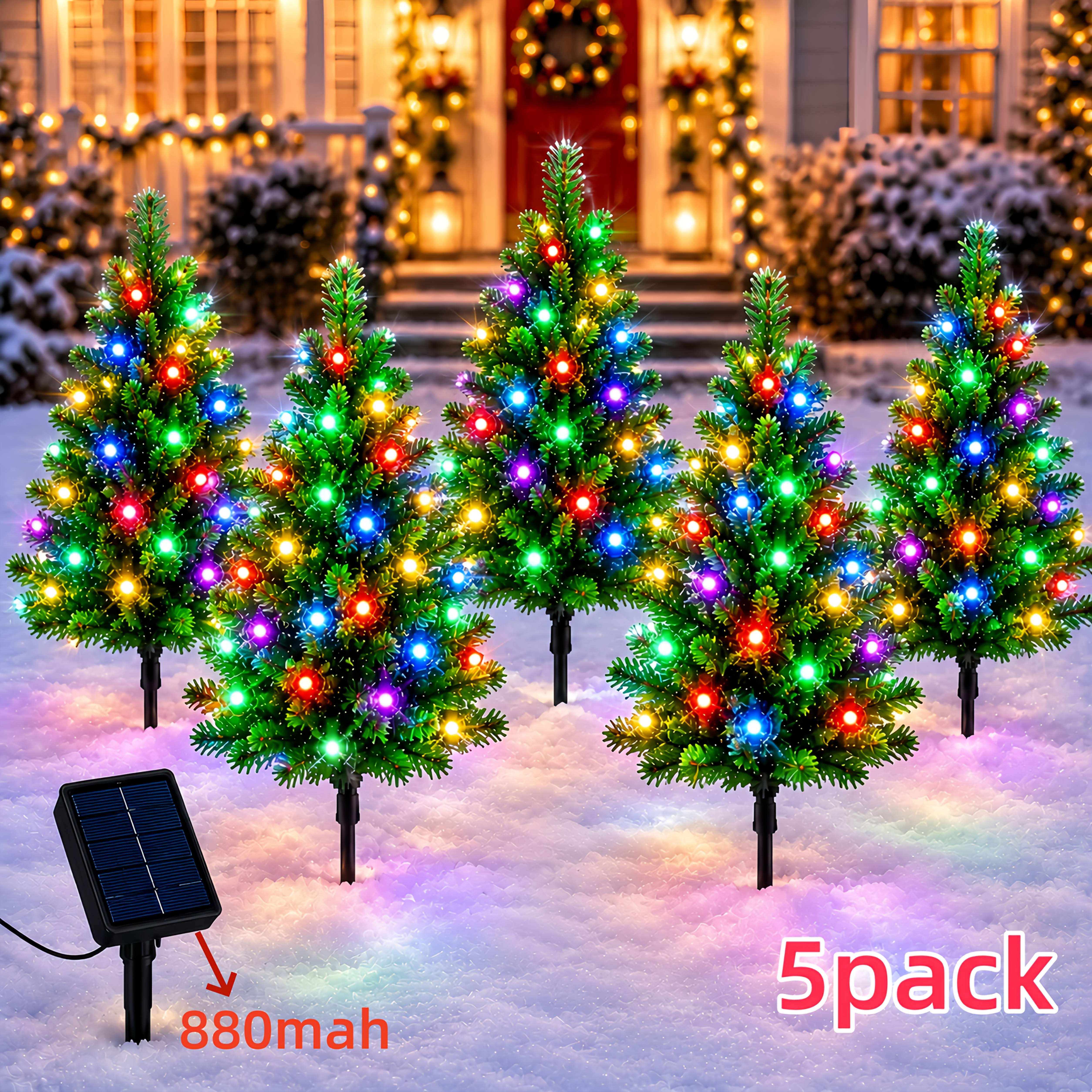 TEMU Set Of 5/10;solar Christmas Tree Lights Outdoor, Smart String Lights, Multicolor Led Artificial Mini Christmas Tree Lights, Solar Powered Yard