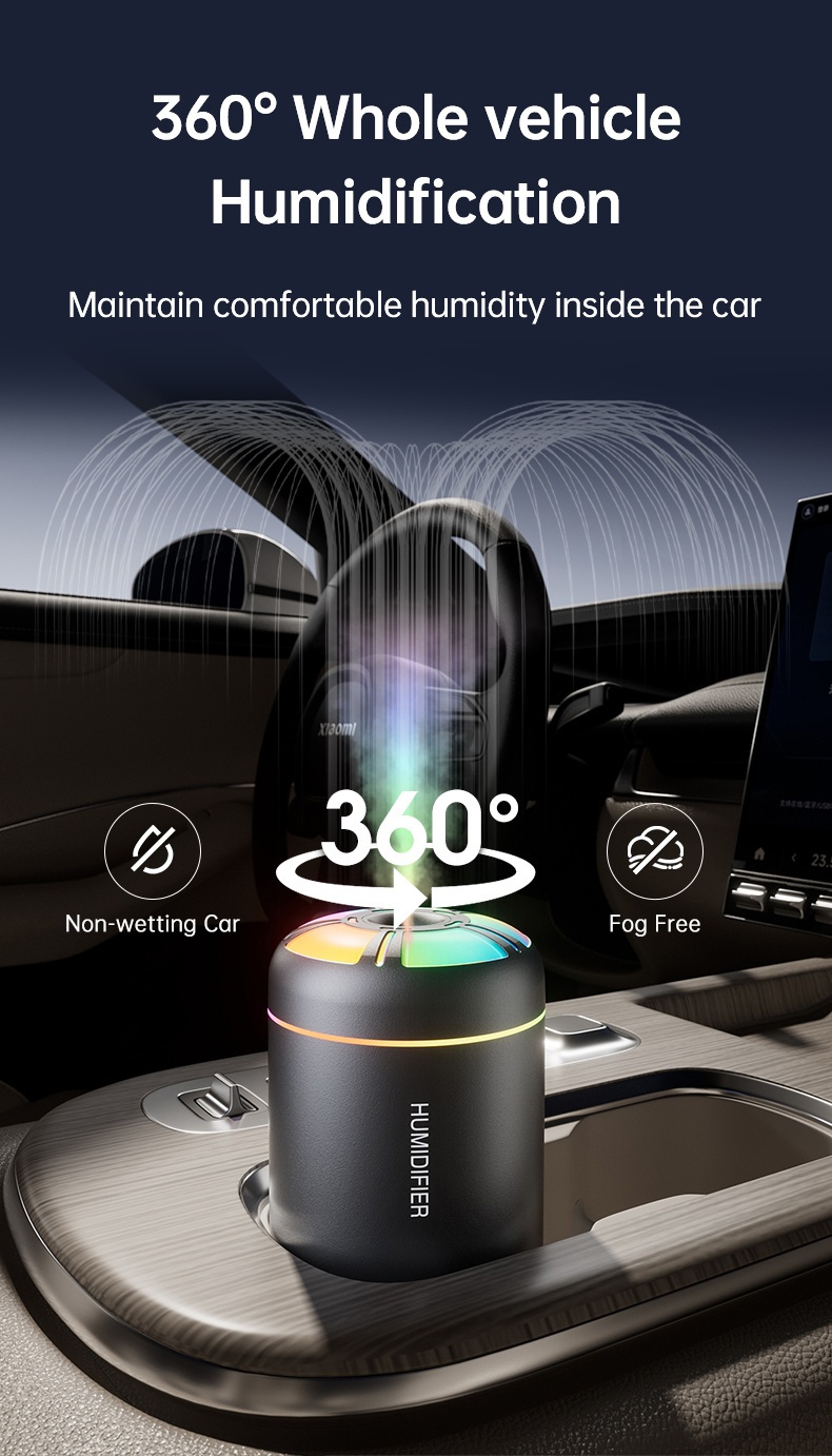 1 buc. Difuzor de aromă umidificator auto USB colorat, umidificator portabil mini cu ieșire mare de ceață de 180ml, dispozitiv compact de hidratare a aerului condiționat din cameră cu rezervor de apă pentru uleiuri esențiale, bateria nu este inclusă, alimentat prin USB