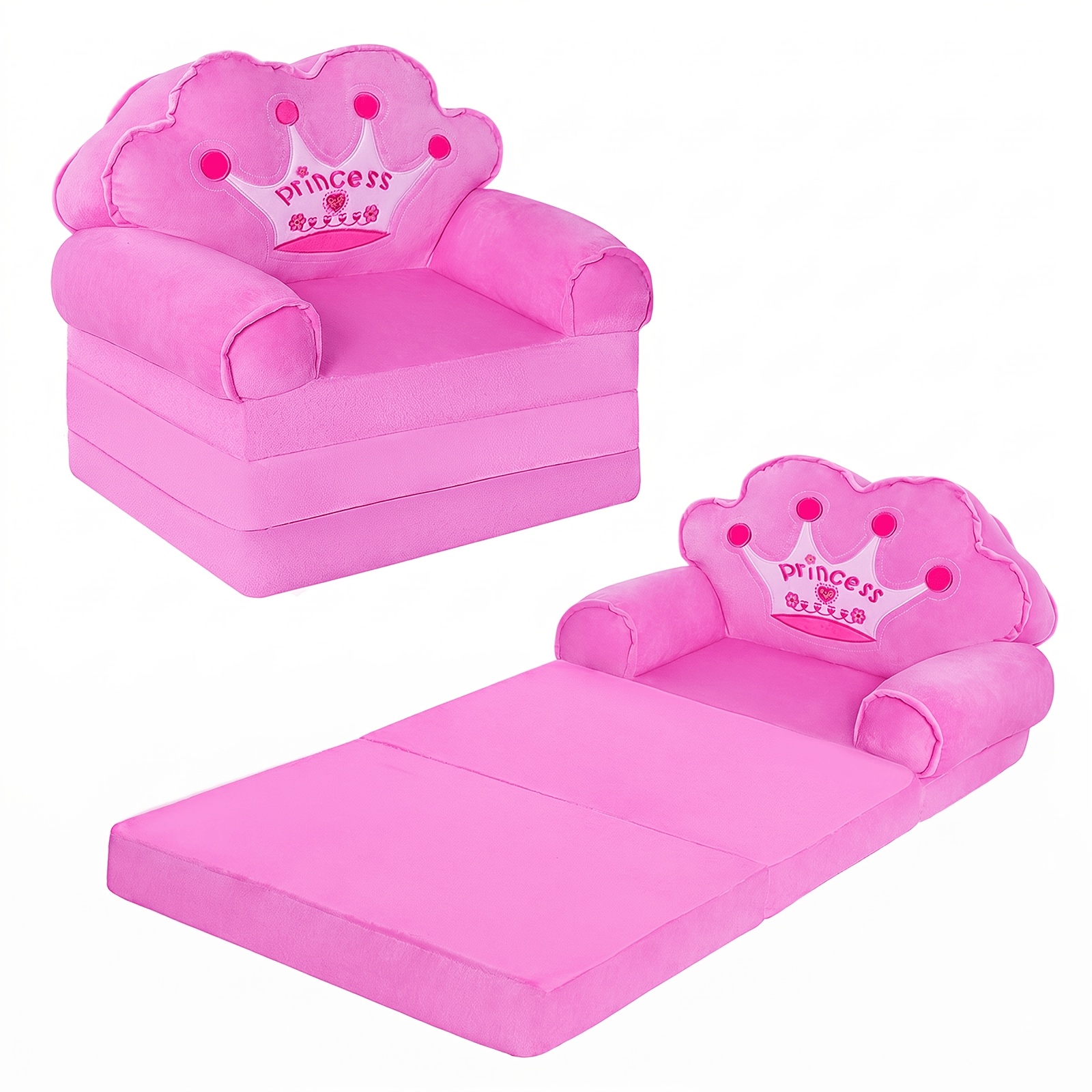 Image of Kids Sofa Chair Foldable, 2-in-1 Toddler Couch Lounger, Plush Memory Foam Sofa With Pillow And Armrests, Machine Washable Cover, Comfortable Kids Room Seating Gift