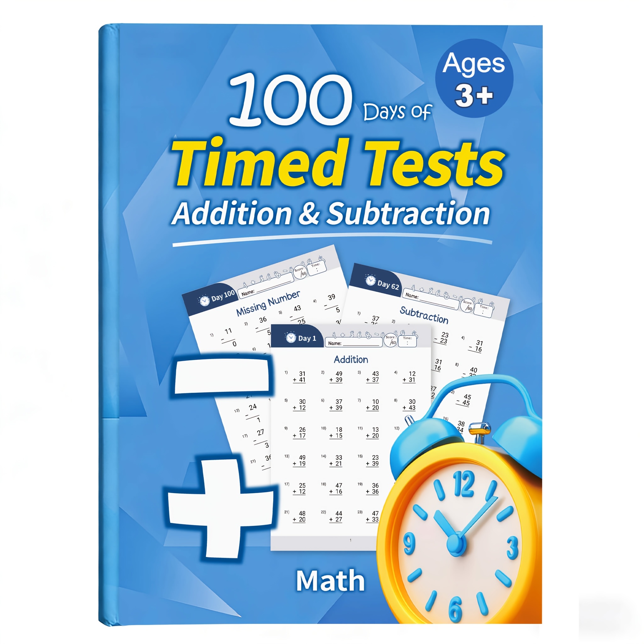 Math - 100 Days Of Timed Tests: Addition And Subtraction: Grades K-2, Math Drills, 0, Reproducible Practice Problems 100 Pages Number Tracing Writing Aids Workbook