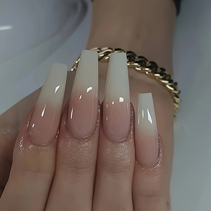 

24pcs Luxe Jelly White Gradient Press-on Nails - Extra Long Ballet Shape, Glossy Finish For Elegant Manicure