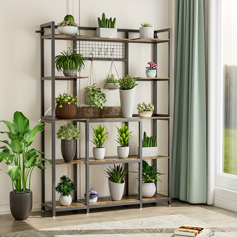 Image of 5-tier Kitchen Storage Rack: Industrial Baker', Organizer Shelves With Metal Frame And Hooks, Dimensions 120x30x170cm, Standing Shelf, Standing Shelf