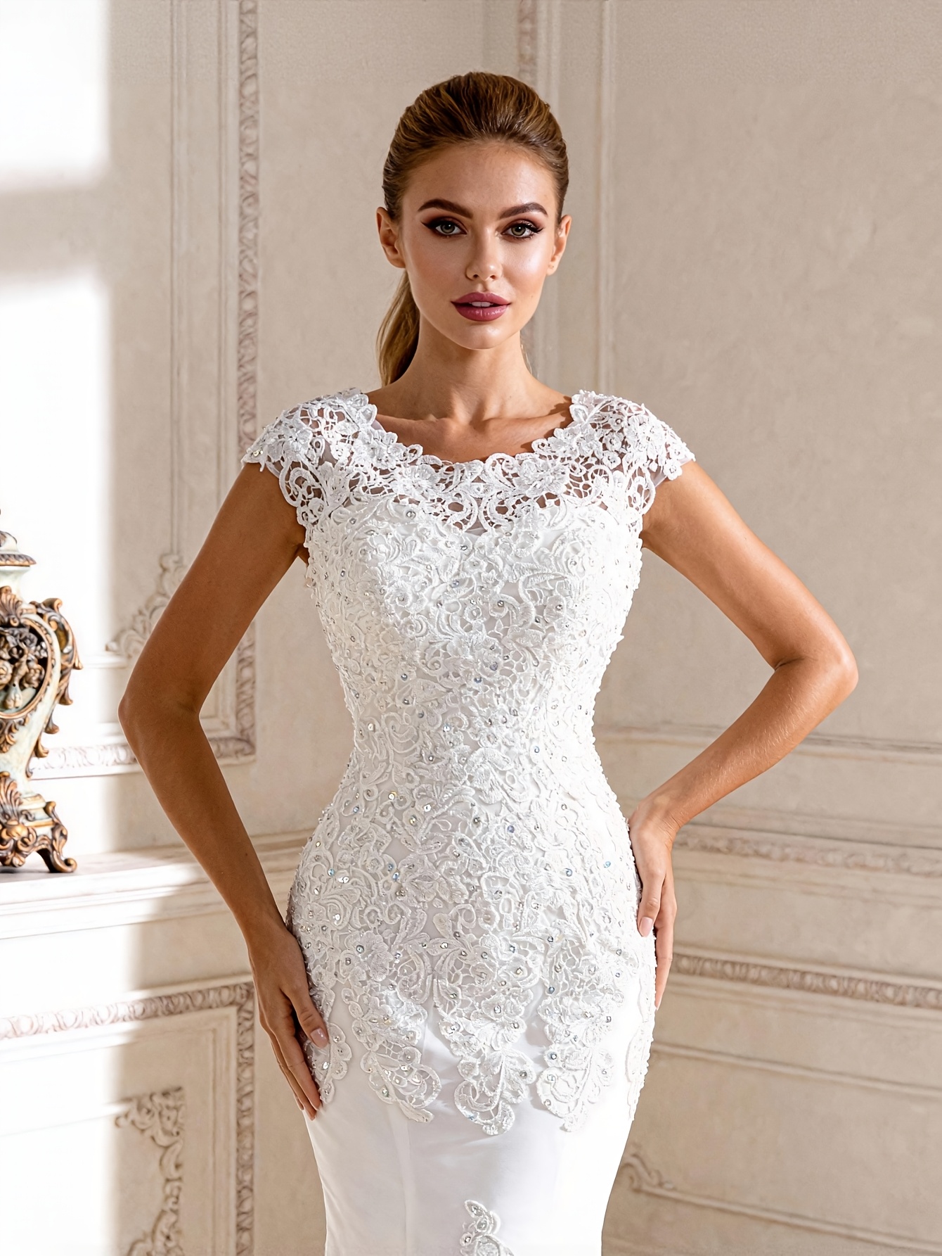 elegantes applikation handperlen meerjungfrau-stil brautkleid hochzeitskleid maxikleid