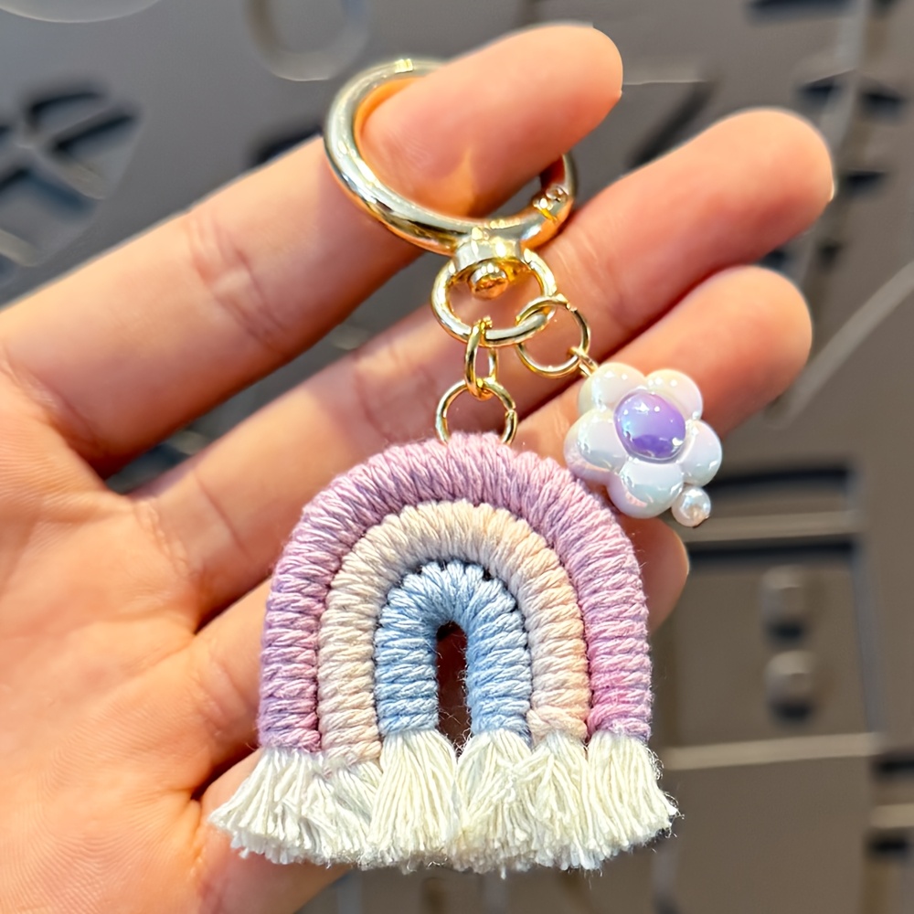 Image of 1pc Woven Rainbow Fringe Flowers Delicate Popular Keychain Key Chain Bag Pendant Additions Cute Additions Festival Music Festival Birthday Gift