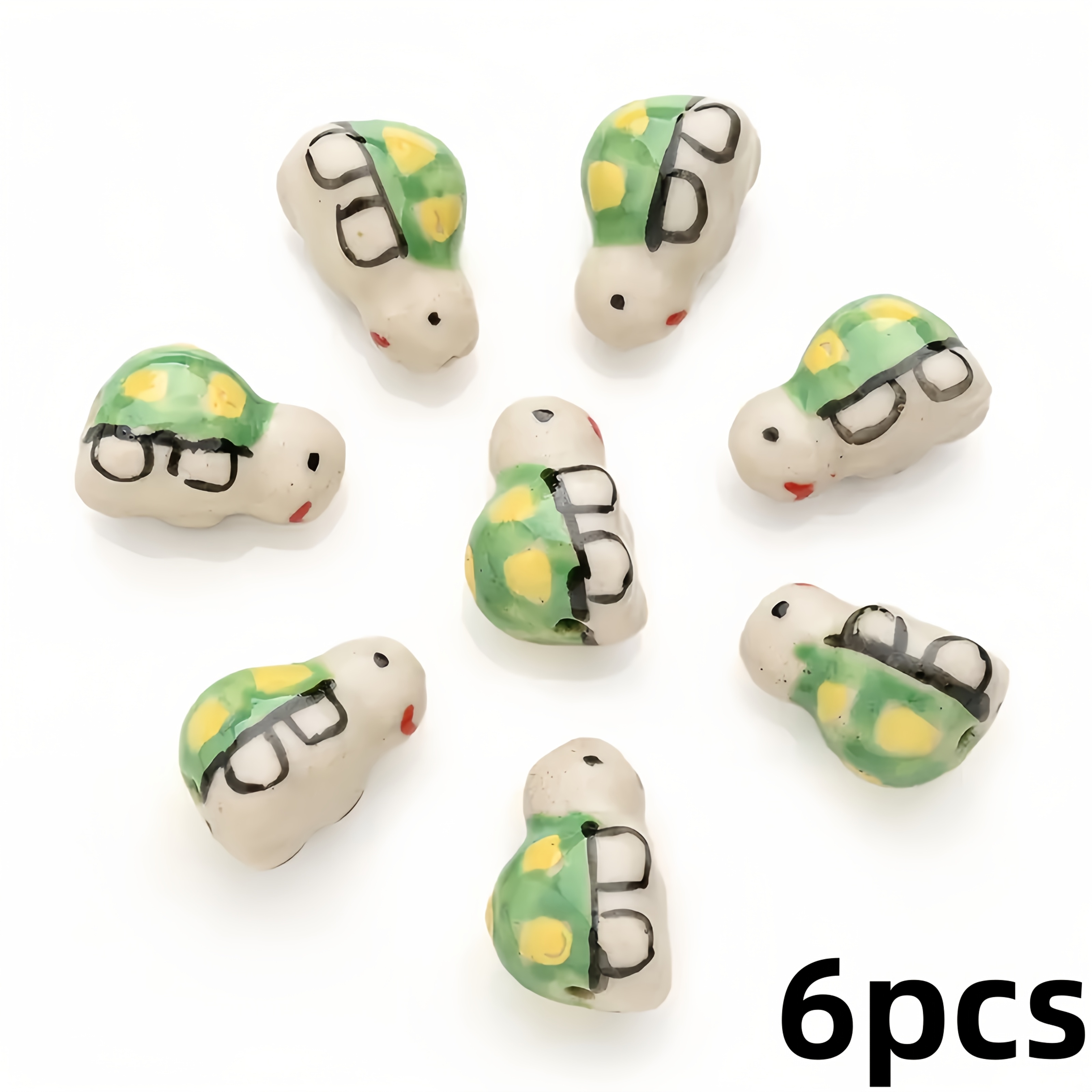 6pcs Assorted Hand-Painted Animal Ceramic Beads for DIY Jewellery