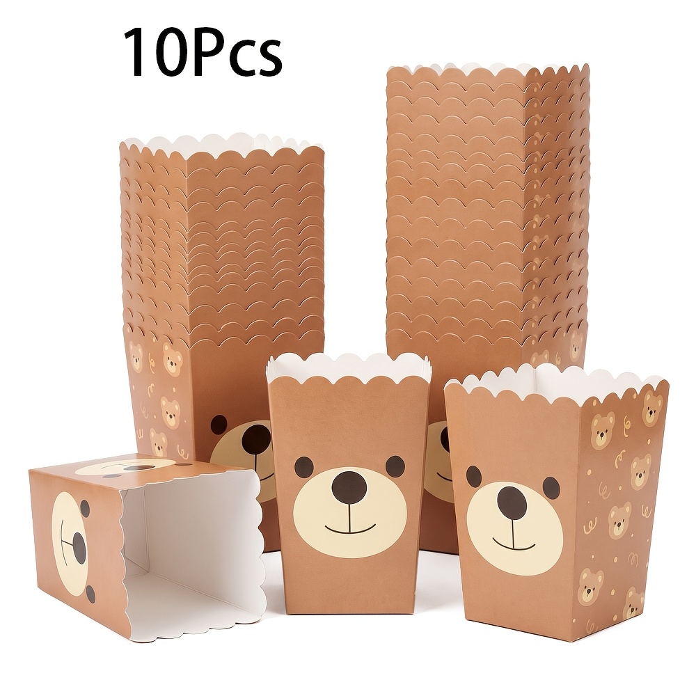 TEMU 10/20/50pcs, Boîtes à Popcorn en Papier avec Visage d' , à Friandises Jetables en Papier Marron avec Impression de Visage d' à Bordures Ondulées