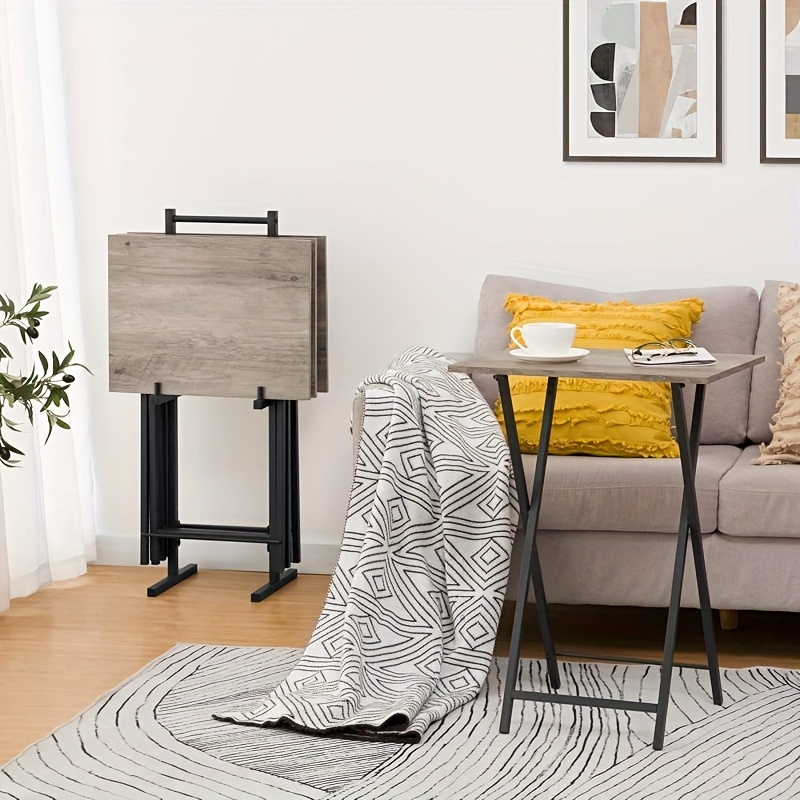 Folding Tray Grey Tray Table Set Dinner Trays Set Of 4-Piece