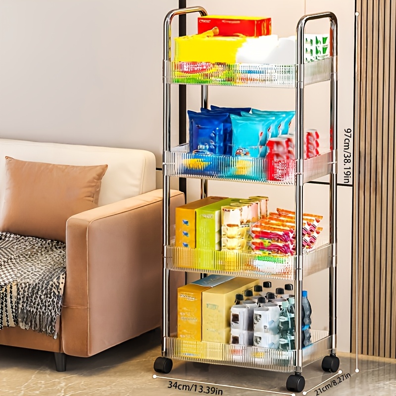 2 3 4 tier clear acrylic rolling storage cart on wheels   mobile utility shelf unit for kitchen bathroom living room small   tool   dust proof   transparent utility racks Product details 2