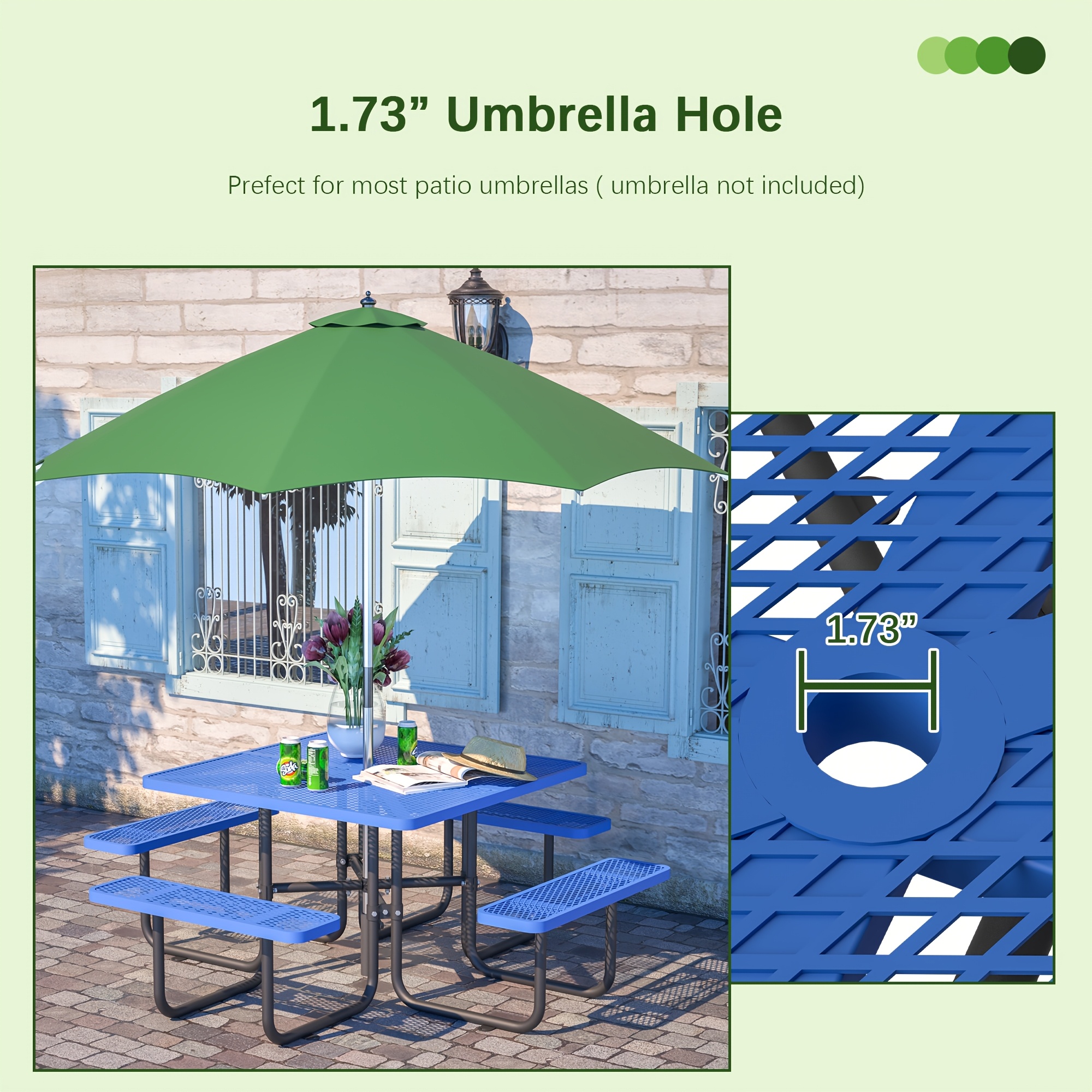 6-Person Outdoor Round Iron Picnic Table with Built-in Bench and Umbrella Hole, Suitable for Gardens, Courtyards, Patios, Lawns, Etc.