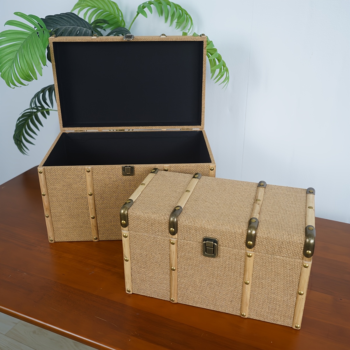 Große Retro-*-Aufbewahrungsbox mit Scharnierdeckel – Holz & Kunstholz-Organizer für Wohnzimmer, Schreibtisch, Kommode – Dekorativer Aufbewahrungskoffer, Geschenkbox